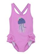 Swimsuit W. Application Badedrakt Badetøy Purple Color Kids