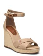 Flag High Wedge Espad Crisscross Sandal Med Hæl Espadrilles Beige Tomm...