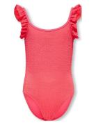 Kmgwave Structure Swimsuit Acc Badedrakt Badetøy Red Kids Only