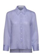 Stripe-Print Shirt Tops Shirts Long-sleeved Blue Mango