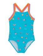 Swimsuit W Elastic Straps, Aop Badedrakt Badetøy Blue Color Kids