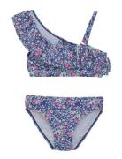 Bikini 1 Shoulder Frill, Aop Bikini Blue Color Kids