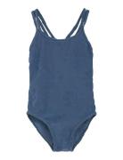 Swimsuit W. Stucture Badedrakt Badetøy Navy Color Kids