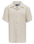 Osjkari Ss Shirt Visc Lin 0075 Resort Tops Shirts Short-sleeved Shirts...
