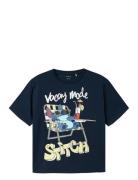 Nkmabbu Stitch Nreg Ss Top Wdi Tops T-shirts Short-sleeved Navy Name I...