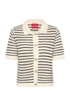 Coleencras Knit Blouse Tops Blouses Short-sleeved Cream Cras