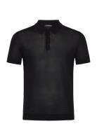 Ridge Lyocell Silk Polo Tops Knitwear Short Sleeve Knitted Polos Black...