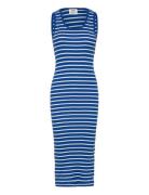 2X2 Cotton Stripe Ama Dress Knelang Kjole Blue Mads Nørgaard