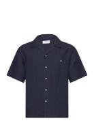 Short Sleeve Cuban Shirt Tops Shirts Short-sleeved Navy Percival