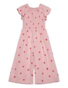 Jumpsuit Ss Smock Aop Jumpsuit Pink Lindex