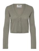 Ribbed Tie-Front Cardigan Tops Knitwear Cardigans Khaki Green Monki