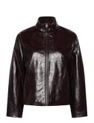 Perkins Collar Texture Jacket Skinnjakke Skinnjakke Brown Mango