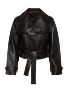 Maxi-Jacket With Leather-Effect Lapels Skinnjakke Skinnjakke Black Man...