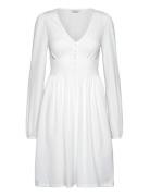 Structure Button Short Dress Knelang Kjole White Bubbleroom