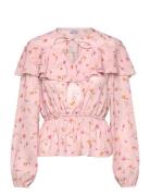 Flounce Blouse Tops Blouses Long-sleeved Pink Bubbleroom
