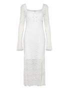 Square Neck Lace Dress Knelang Kjole White Bubbleroom