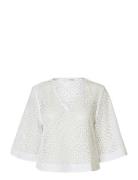 Slflaerke 3/4 Cropped Broderi Ang Top B Tops Blouses Long-sleeved Whit...