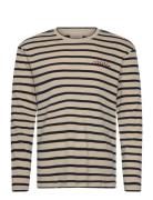 Ls Compact Rib Stripe Crewnk Tee Tops T-shirts Long-sleeved Beige Calv...