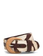 Zebra-Print Wood-Buckle Wide Belt Belte Beige Lauren Ralph Lauren
