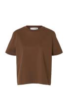 Slfessential Ss Boxy Tee Noos Tops T-shirts & Tops Short-sleeved Brown...