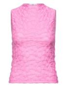 Fitted Top With Gathered Shoulder Tops T-shirts & Tops Sleeveless Pink...