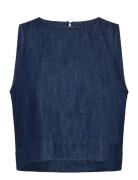 Rinse-Wash Denim Crop Top Tops T-shirts & Tops Sleeveless Navy Mango