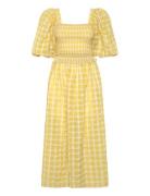 Delicate Checked Maxi Dress Knelang Kjole Yellow Stella Nova