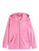 Hoodjacket Velour Solid Tops Sweat-shirts & Hoodies Hoodies Pink Linde...
