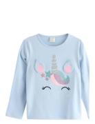 Top Ls Unicorn Face Tops T-shirts Long-sleeved T-shirts Blue Lindex