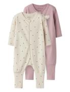 Nbfnightsuit 2P Zip Ff Heart Noos Pyjamas Sie Jumpsuit Pink Name It