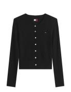 Tjw Pointelle Crew Neck Cardigan Tops Knitwear Cardigans Black Tommy J...