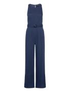 Flowy Denim Jumpsuit With Belt Bottoms Jumpsuits Navy Mango