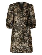 Slfpaula-Siv Golden Leo 3/4 Short Dressb Kort Kjole Gold Selected