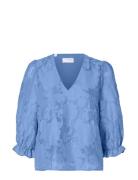 Slfcathi-Sadie 3/4 Top Ff Tops Blouses Short-sleeved Blue Selected