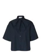 Slfaya-Juno 2/4 Bow Shirt Tops Shirts Short-sleeved Navy Selected