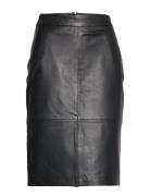 Slfmaily Hw Leather Skirt Noos Knelangt Skjørt Black Selected