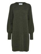 Slflulu Ls Knit Dress O-Neck B Noos Kort Kjole Khaki Green Selected