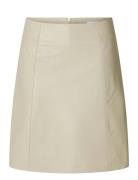 Slfnew Ibi Mw Leather Skirt B Noos Kort Skjørt Cream Selected