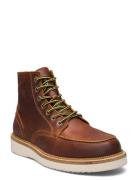 Slhteo New Leather Moc-Toe Boot Støvletter Med Snøring Brown Selected