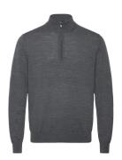 100% Wool Sweater With Perkins Neck Tops Knitwear Half Zip Jumpers Gre...