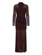 Veria Wrap Mesh Maxi Dress Maxikjole Festkjole Brown Bardot