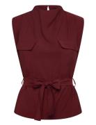 Blouse With Draped Neck And Belt Tops Blouses Sleeveless Red Mango