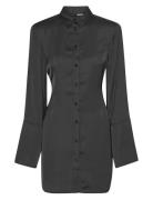 Satin Tie Shirt Dress Kort Kjole Black ROTATE Birger Christensen