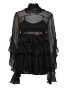 Anyssa Ruffle Mini Dress Kort Kjole Black Bardot