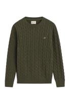 Cotton Cable C-Neck Tops Knitwear Round Necks Green GANT