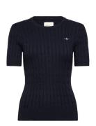 Stretch Cotton Cable Ss C-Neck Tops Knitwear Jumpers Navy GANT