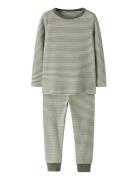 Nmnnightset Stripe Rib Noos Pyjamas Sett Khaki Green Name It
