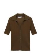 Ribbed Polo-Neck Sweater Tops T-shirts & Tops Polos Brown Mango