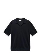 Cotton Polo Shirt With Microstructure Tops Knitwear Short Sleeve Knitt...