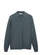 Micro-Structured Cotton Polo Shirt Tops Knitwear Long Sleeve Knitted P...